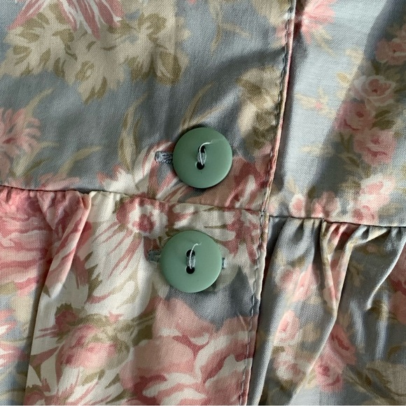 Vintage Laura Ashley Great Britain Cottagecore Floral Crop Jumpsuit Bow Pockets - Picture 9 of 11